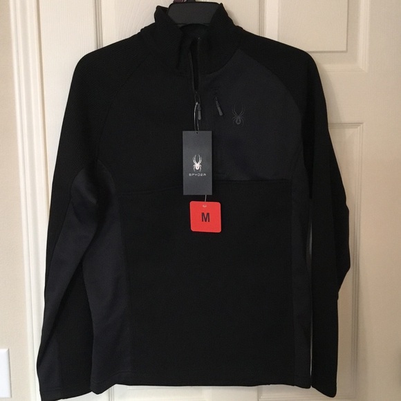 Spyder Black Performance Fleece Lined Mens Bandit Wengen 1/2 Zip Sweater Jacket - Picture 10 of 12